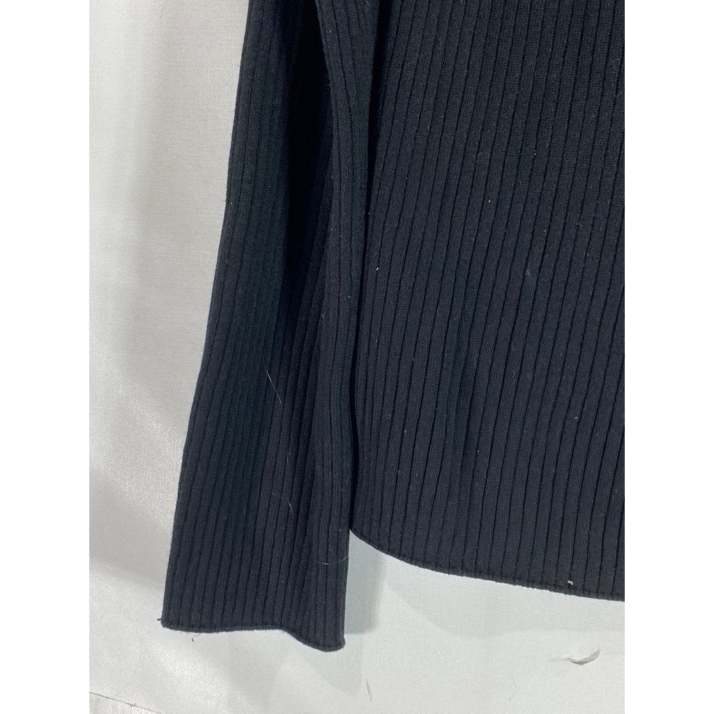UNIQLO Women's Black Ribbed Crewneck Long Sleeve Top SZ M