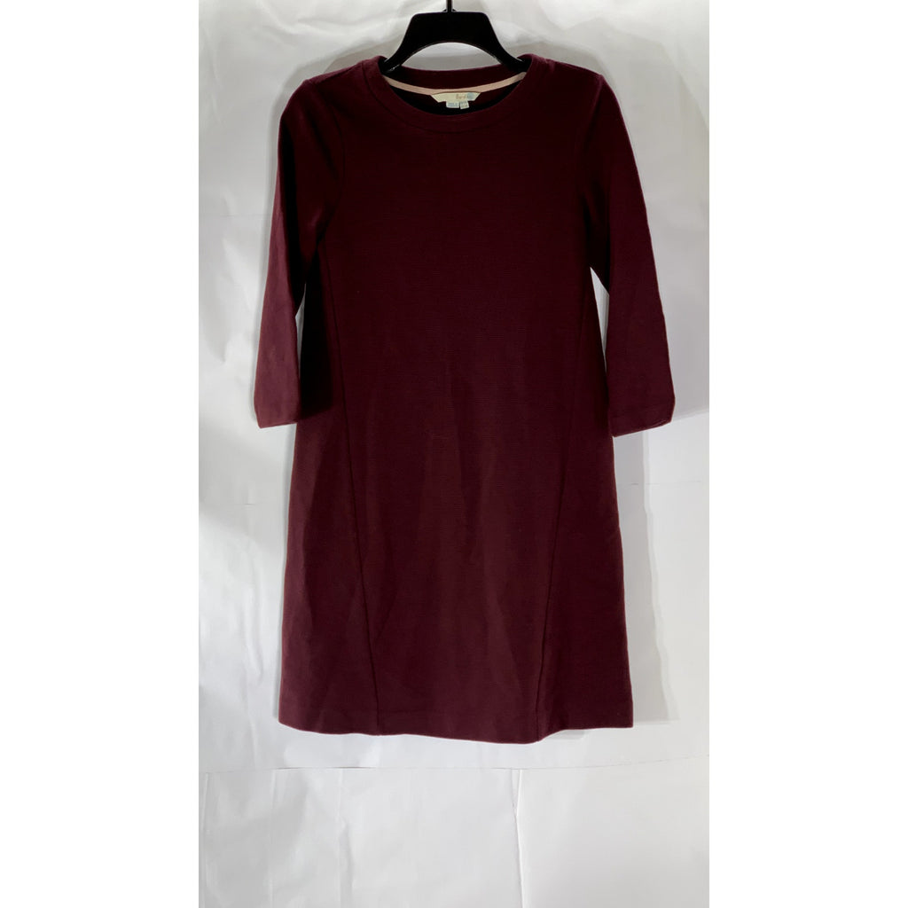 BODEN Women's Burgundy Crewneck Ribbed Regular-Fit 3/4 Sleeve Mini Dress SZ 2