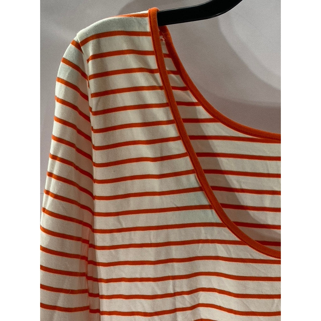 ON 34TH Women's Orange-White Striped Scoop-Neck Long Sleeve Bodysuit SZ L