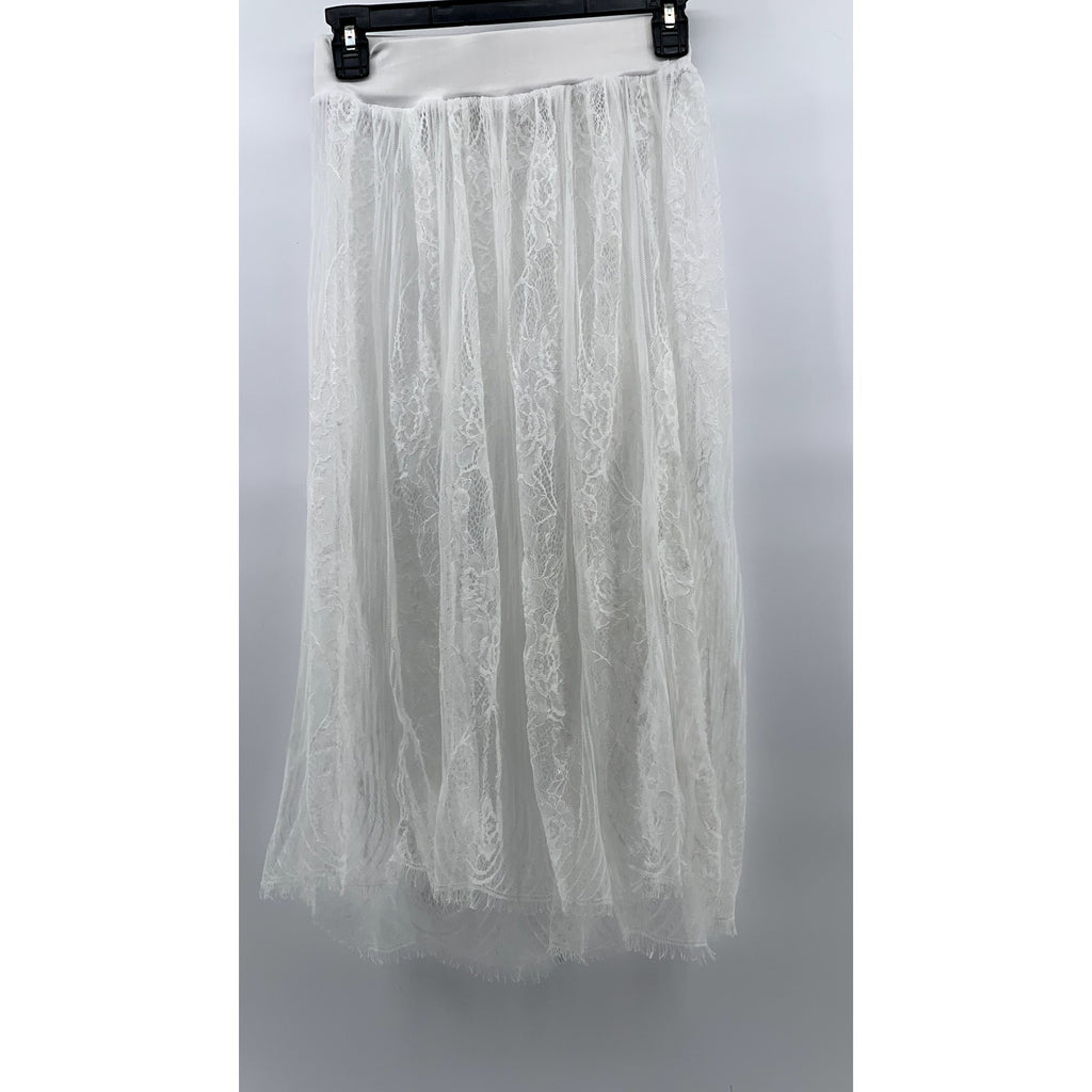 M MONACO USA Women's White Floral Lace A-Line Midi Skirt SZ S