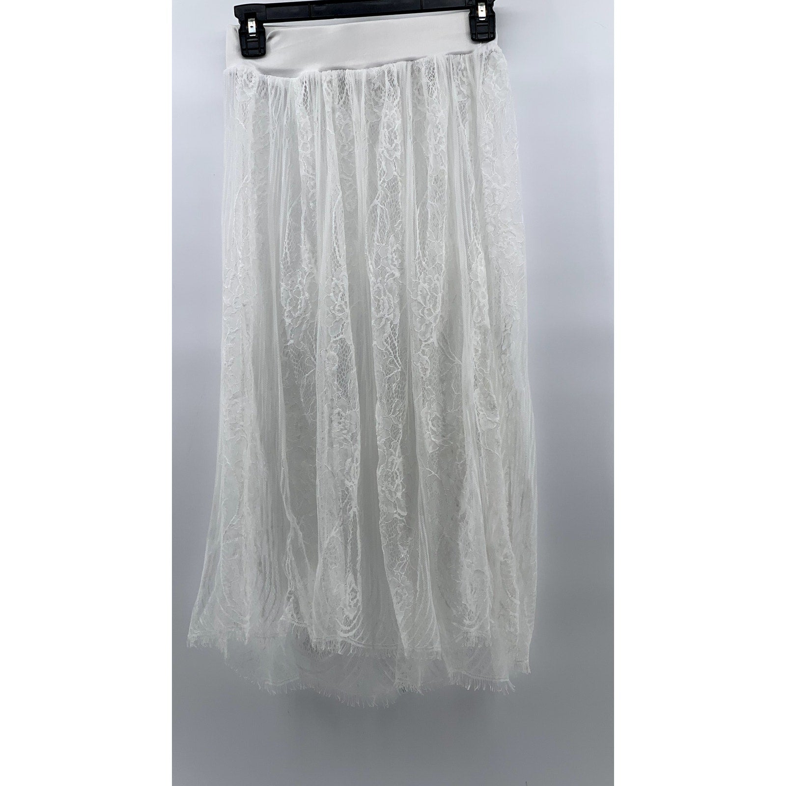 M MONACO USA Women's White Floral Lace A-Line Midi Skirt SZ S