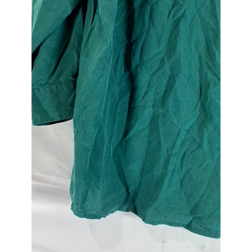 B. MOSS Women's Dark Green Flap Chest Pocket Button-Up Long Sleeve Silk Top SZ L