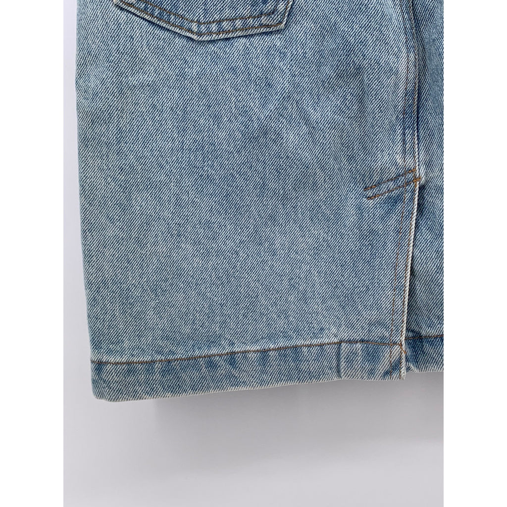 GAP Women's Junior Washed Blue Denim Straight Casual Cotton Mini Skirt SZ 7/8