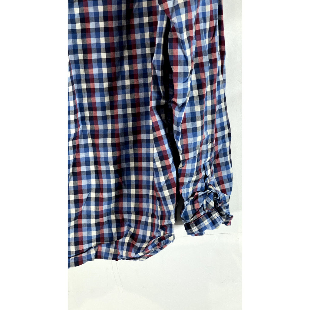 GAP Men's Multicolor Mini Check Regular-Fit Long Sleeve Button-Up Shirt SZ L