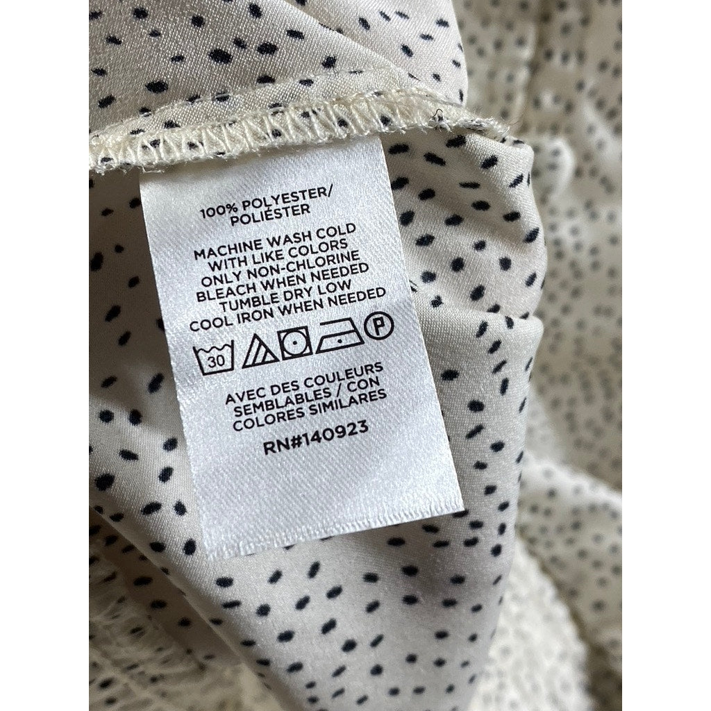 LOFT Women's White-Black Micro Dot Crewneck Button-Up Sleeveless Top SZ S