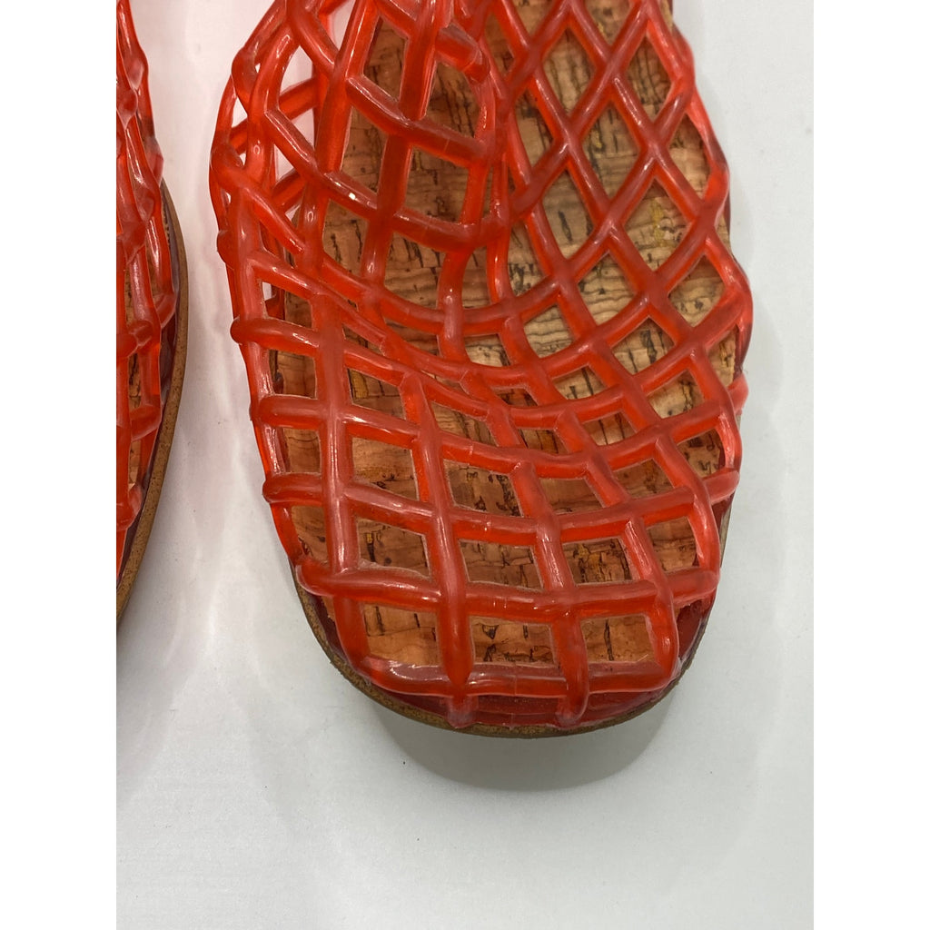 UNBRANDED Women's Red-Orange Jelly Fishnet Slip-On Flats SZ 9