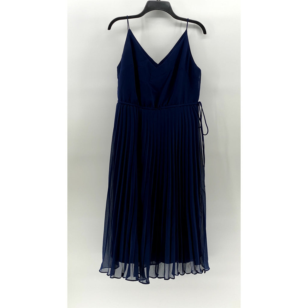 ASOS DESIGN Women's Dark Blue V-Neck Tie-Waist Pleated Midi Dress SZ 10