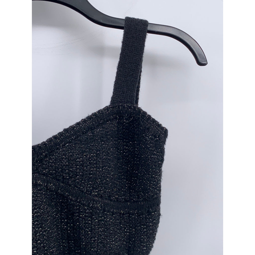 UNBRANDED Women's Black Silver Metallic V-Neck Knit Cropped Tank Top SZ M