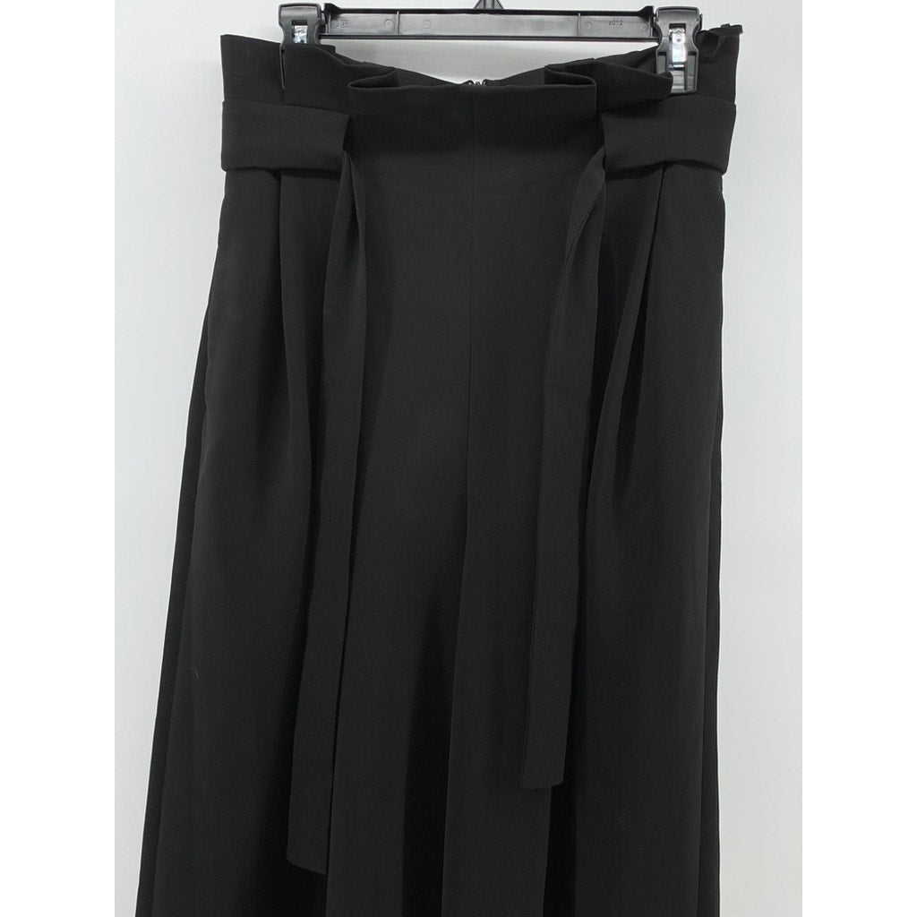 COS Women's Black Solid Ruffle High Rise Wide-Leg Relaxed-Fit Belted Pant SZ 6