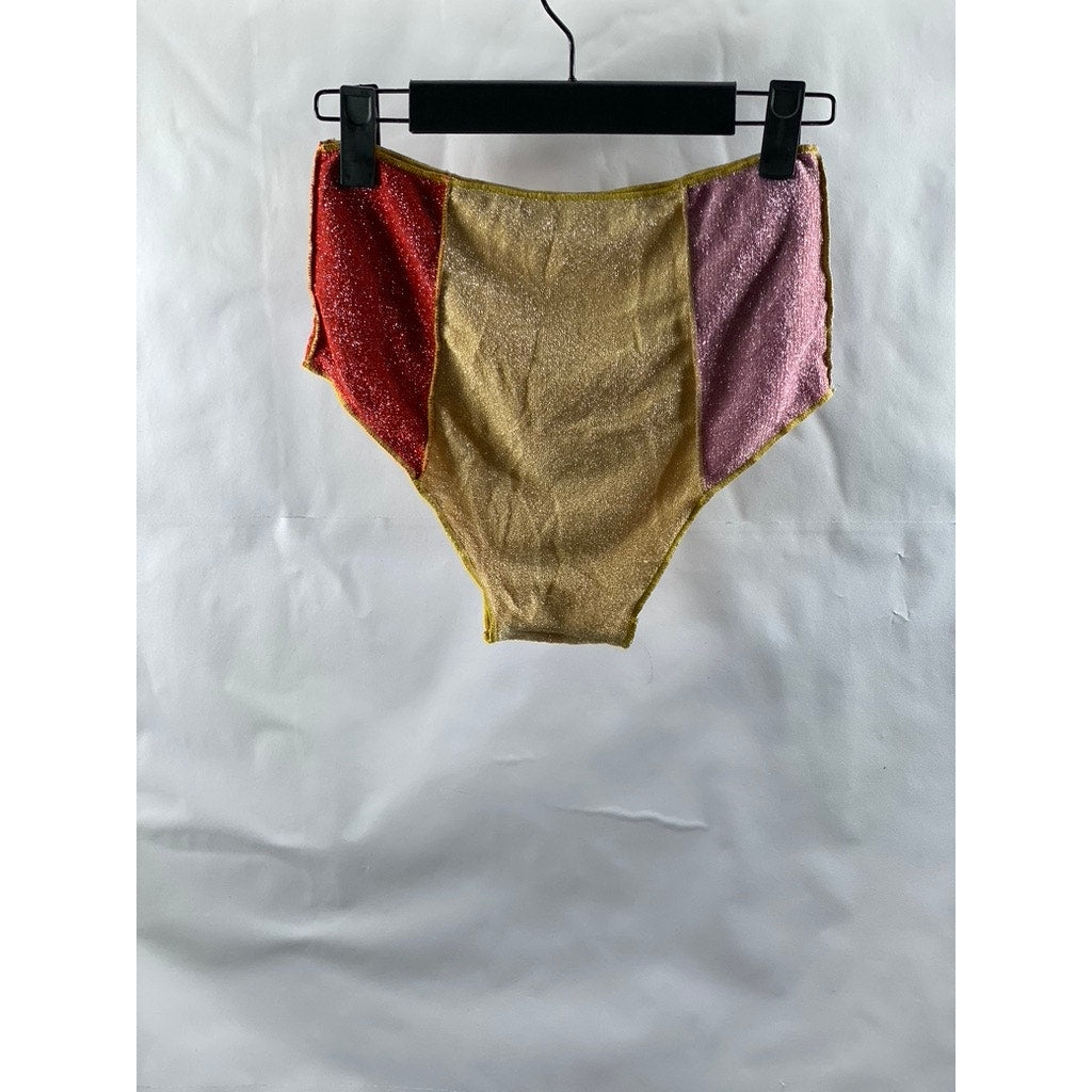 UNBRANDED Women's Tan-Red-Pink Colorblock Metallic Underwear SZ S