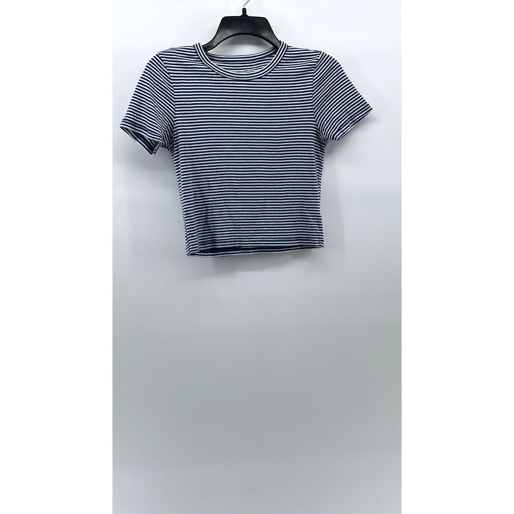 AMERICAN EAGLE Women's Blue-White Crewneck Short Sleeve Casual Crewneck Top SZ M