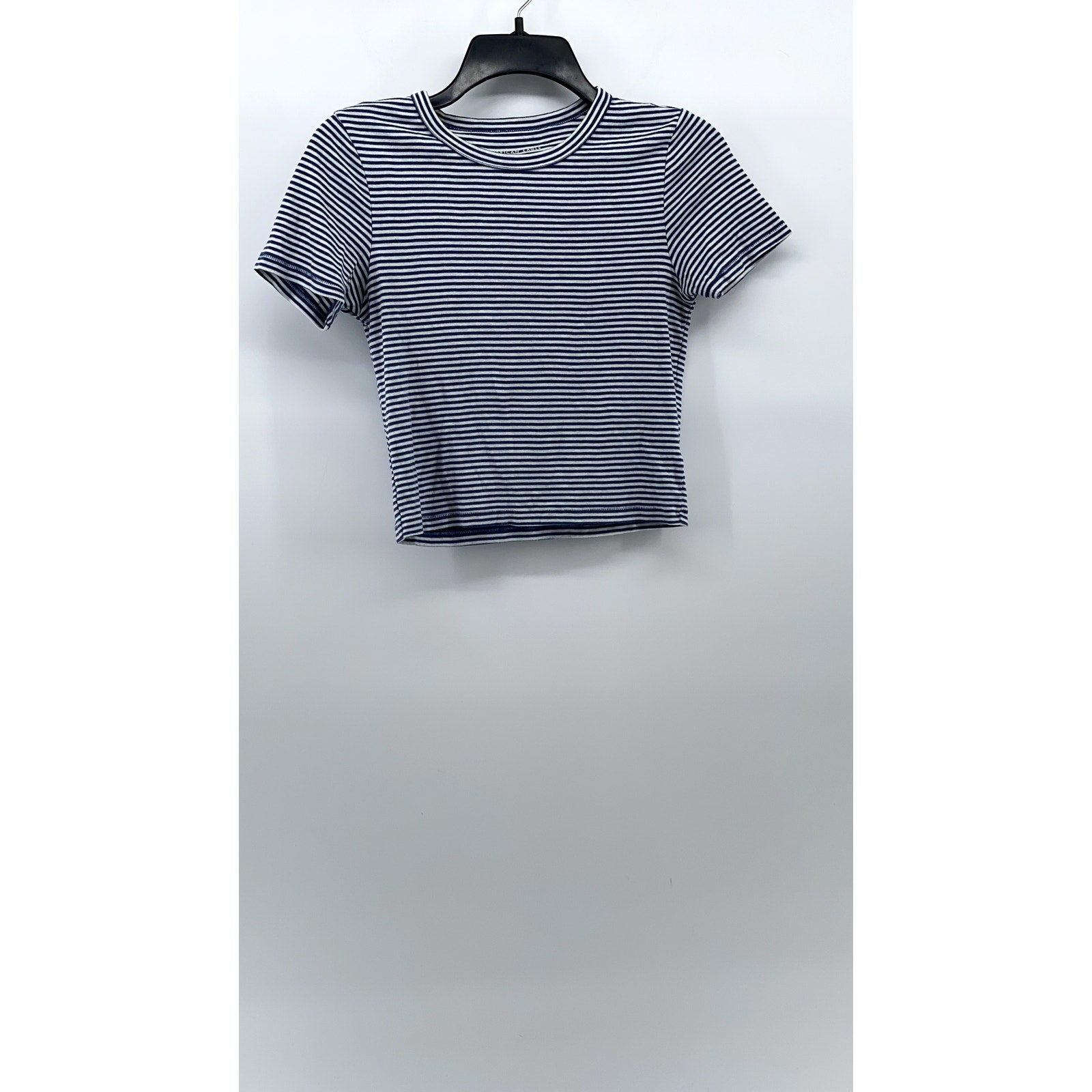 AMERICAN EAGLE Women's Blue-White Crewneck Short Sleeve Casual Crewneck Top SZ M