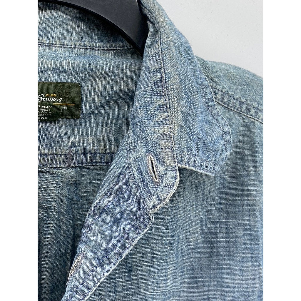 EDDIE BAUER Men's Vintage Blue Tall Chambray Button-Up Long Sleeve Shirt SZ M/T