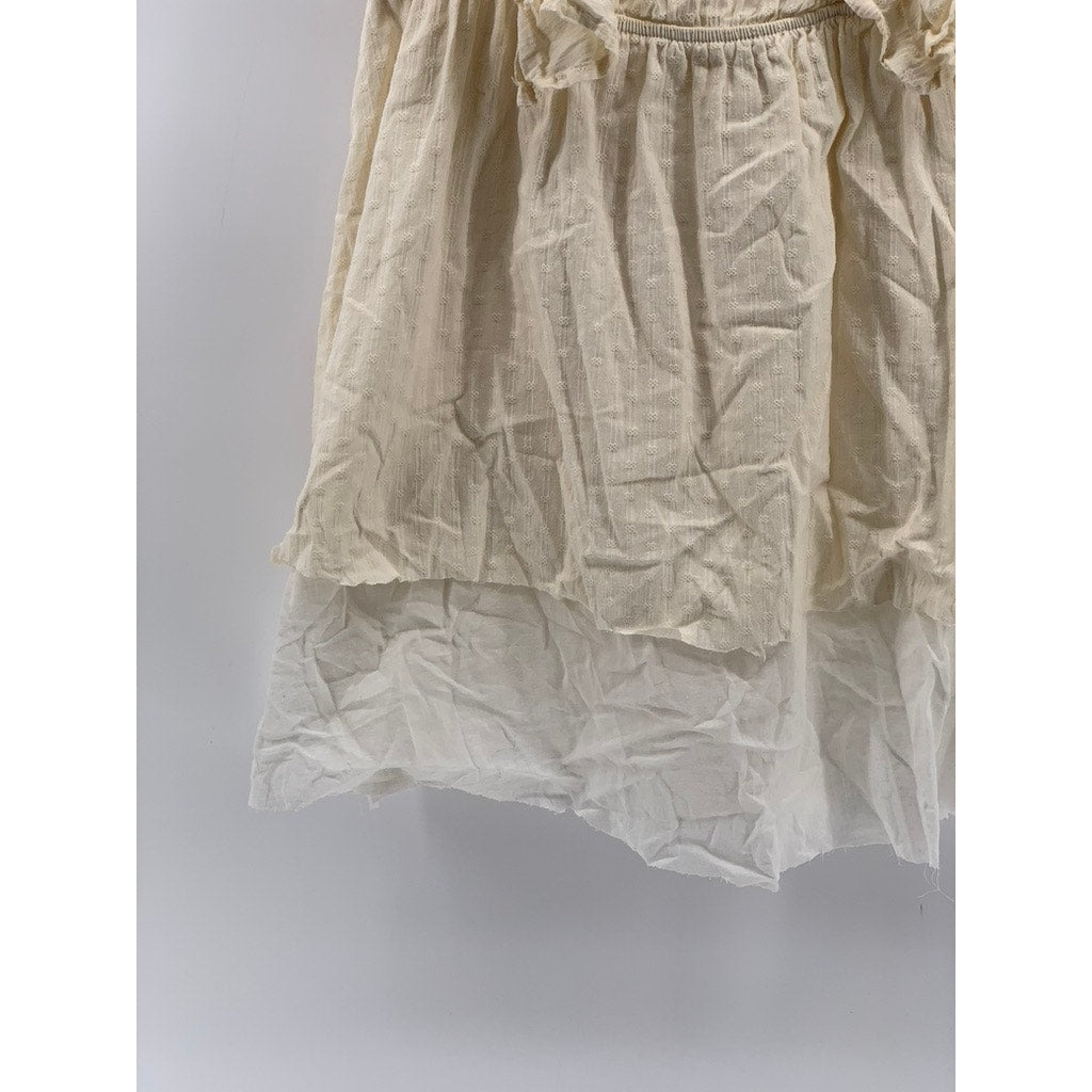 MOLLY BRACKEN Women’s Beige-White Ruffle Open-Back Dress SZ S