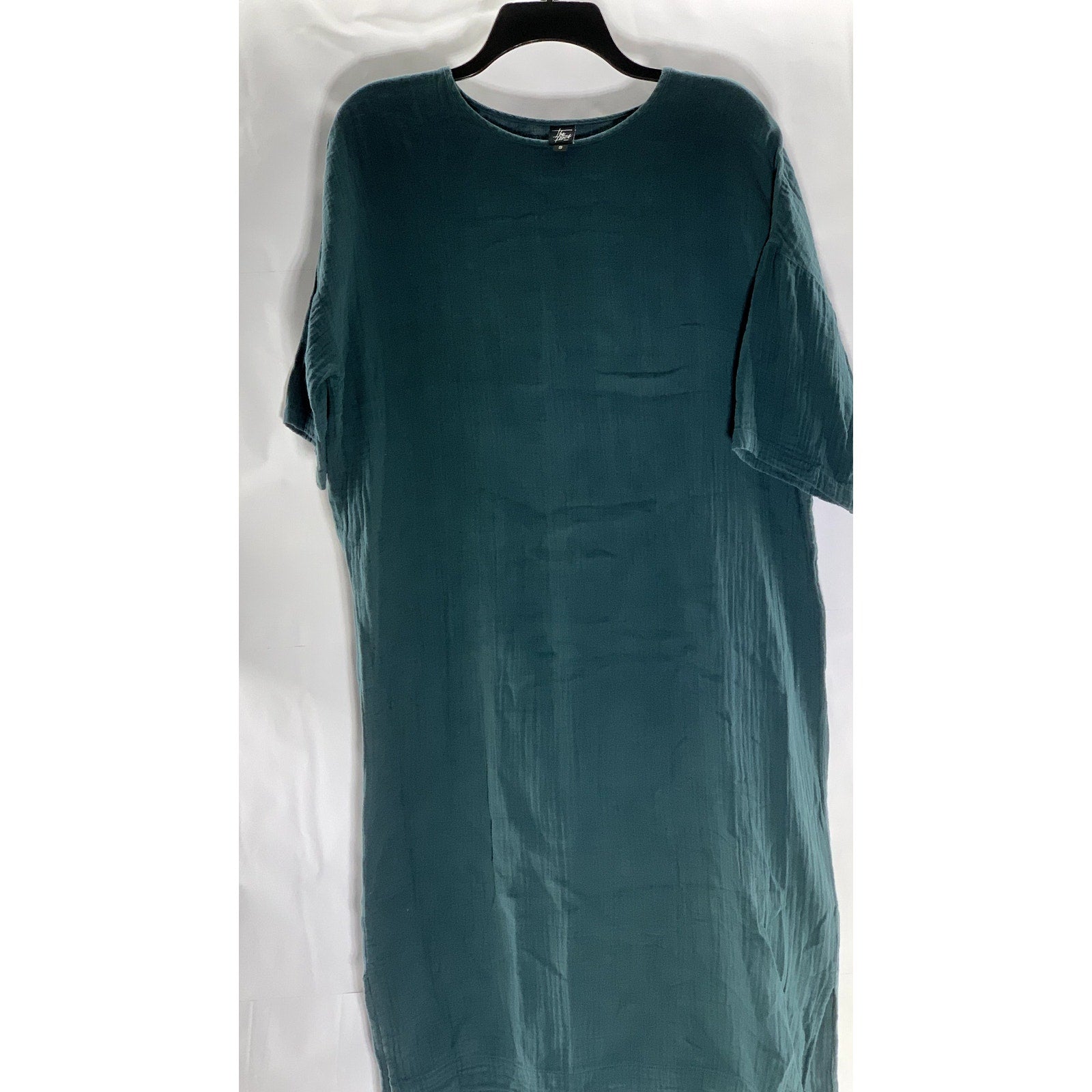 THE FROCK NYC Women's Teal Crewneck Short Sleeve Popover Midi Dress SZ S