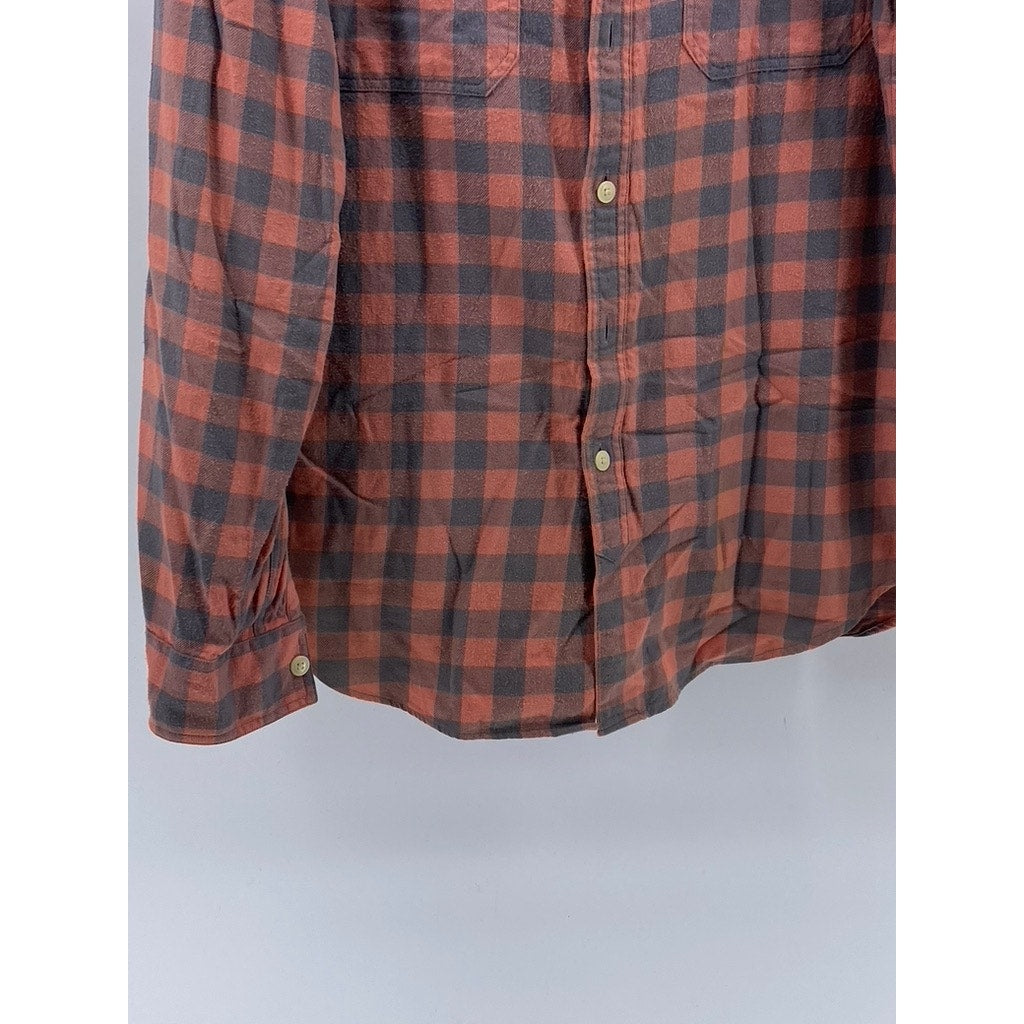 J.CREW Men's Peach-Gray Plaid Button-Up Long Sleeve Flannel Shirt SZ M