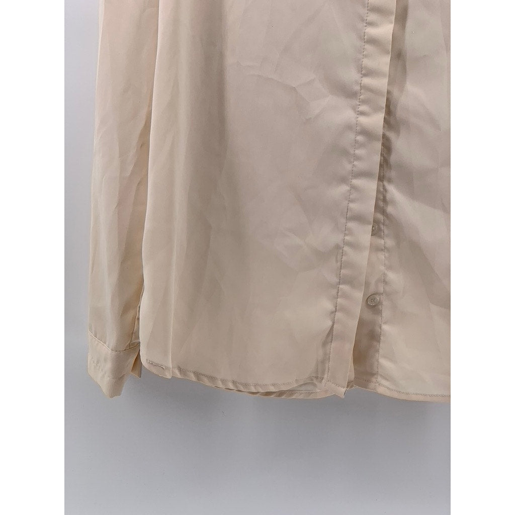 09WOMEN Women's Beige Regular-Fit Long Sleeve Button-Up Top SZ M