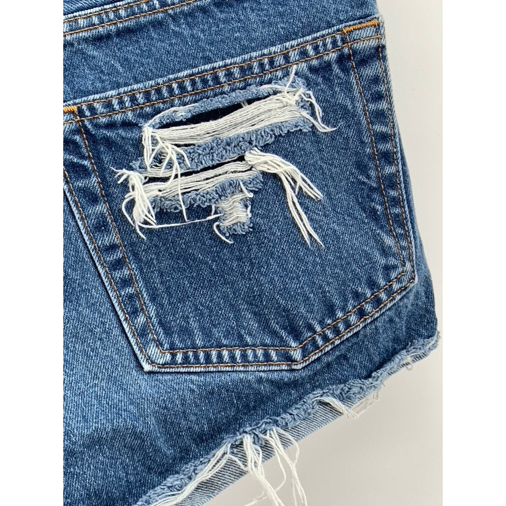 ABERCROMBIE & FITCH Women's Vintage Blue Distressed Button-Fly Denim Jeans SZ 8