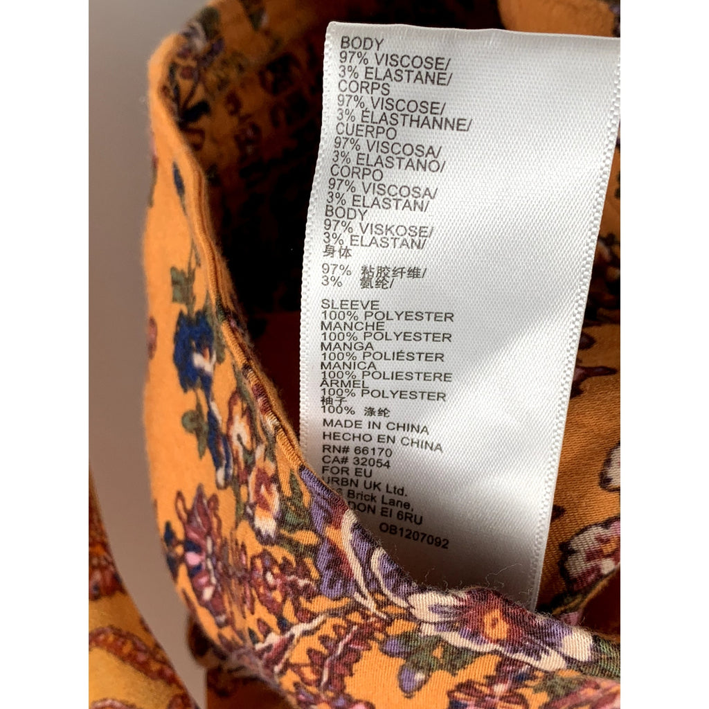 URBAN OUTFITTERS Women's Orange Floral Printed Bell Long Sleeve Top SZ S