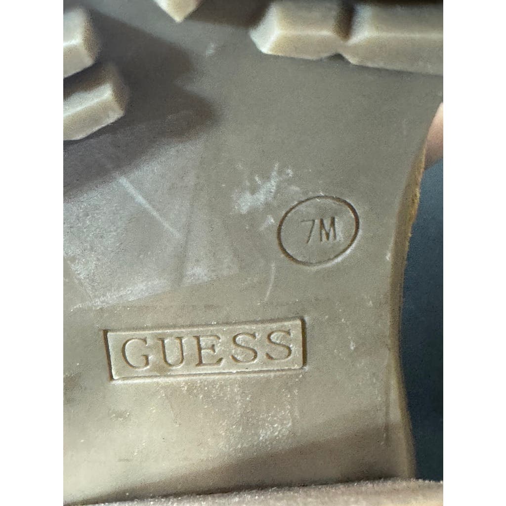 GUESS Women's Medium Brown Kelyna Lace-Up Lug-Sole Platform Booties SZ 7