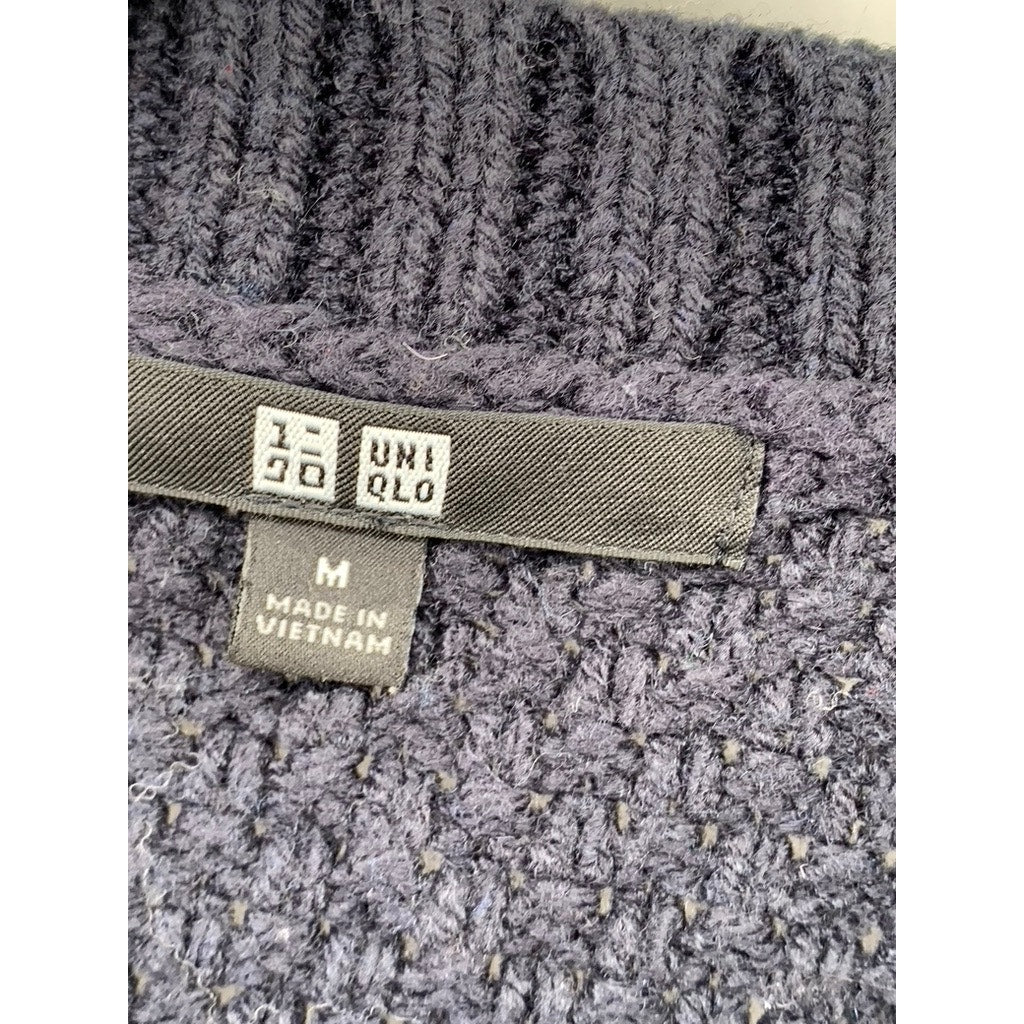 UNIQLO Women's Navy Blue Crewneck Cable Knit Long Sleeve Pullover Sweater SZ M