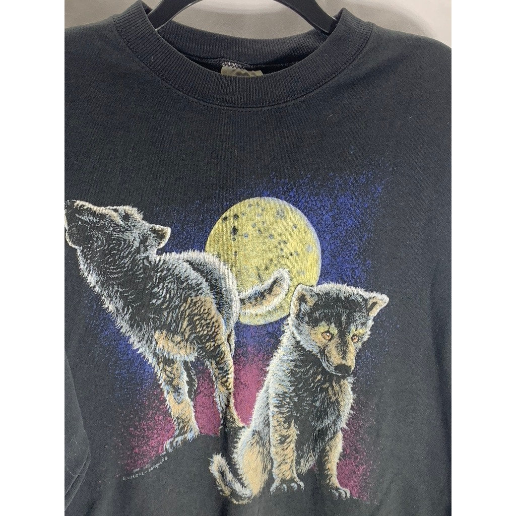 HANES ACTIVEWEAR Women's Vintage Black Wolf Moon Graphic Crewneck Sweatshirt SZM