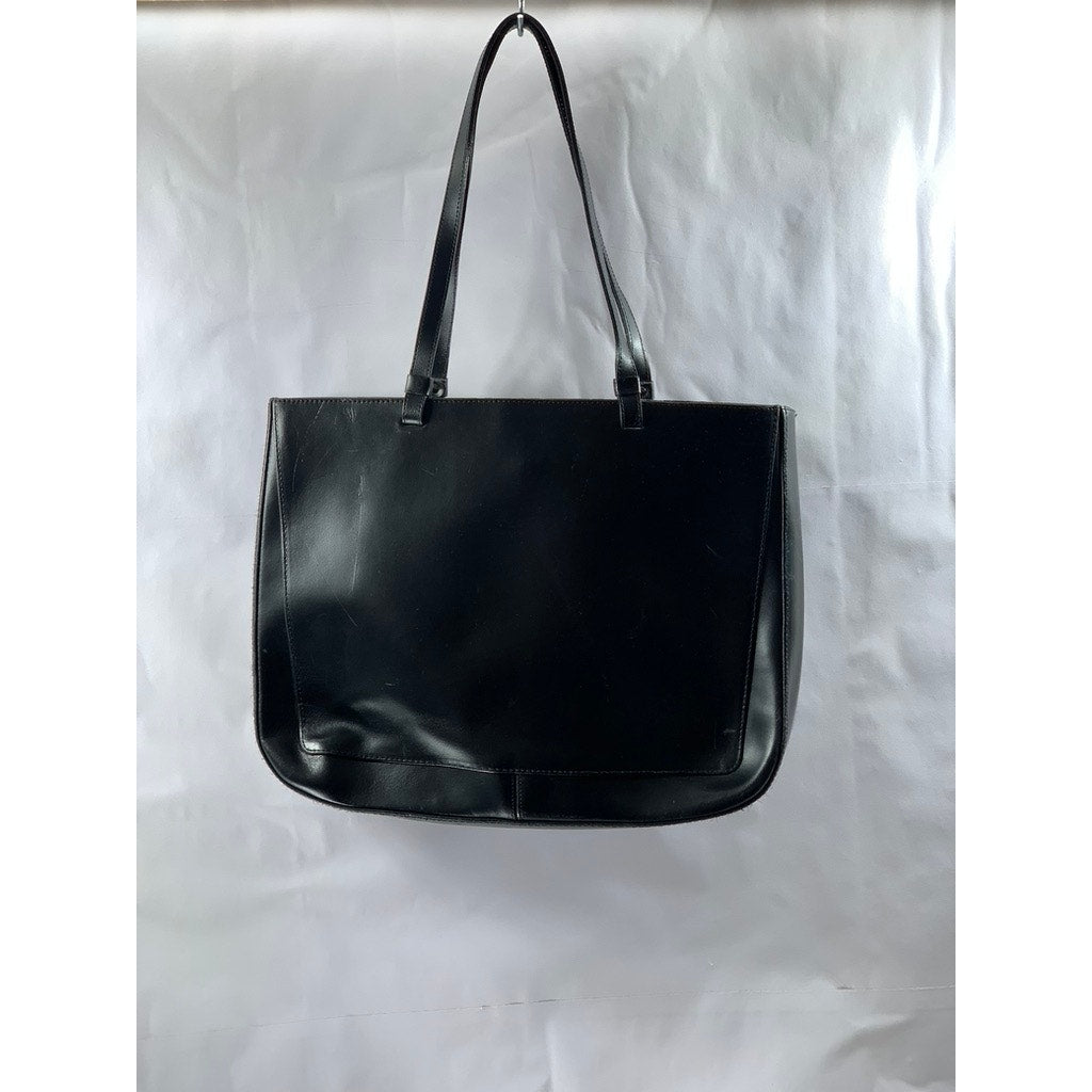 PRIMTEMPS Women's Black Faux-Leather Large Shoulder Bag