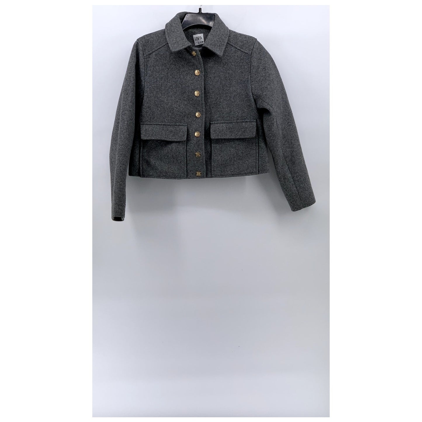 ZARA Women's Charcoal Gray Button-Up Long Sleeve Soft Knit Blazer SZ S