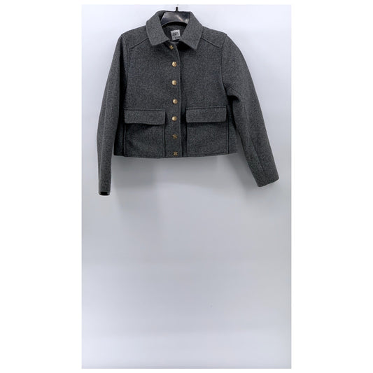 ZARA Women's Charcoal Gray Button-Up Long Sleeve Soft Knit Blazer SZ S
