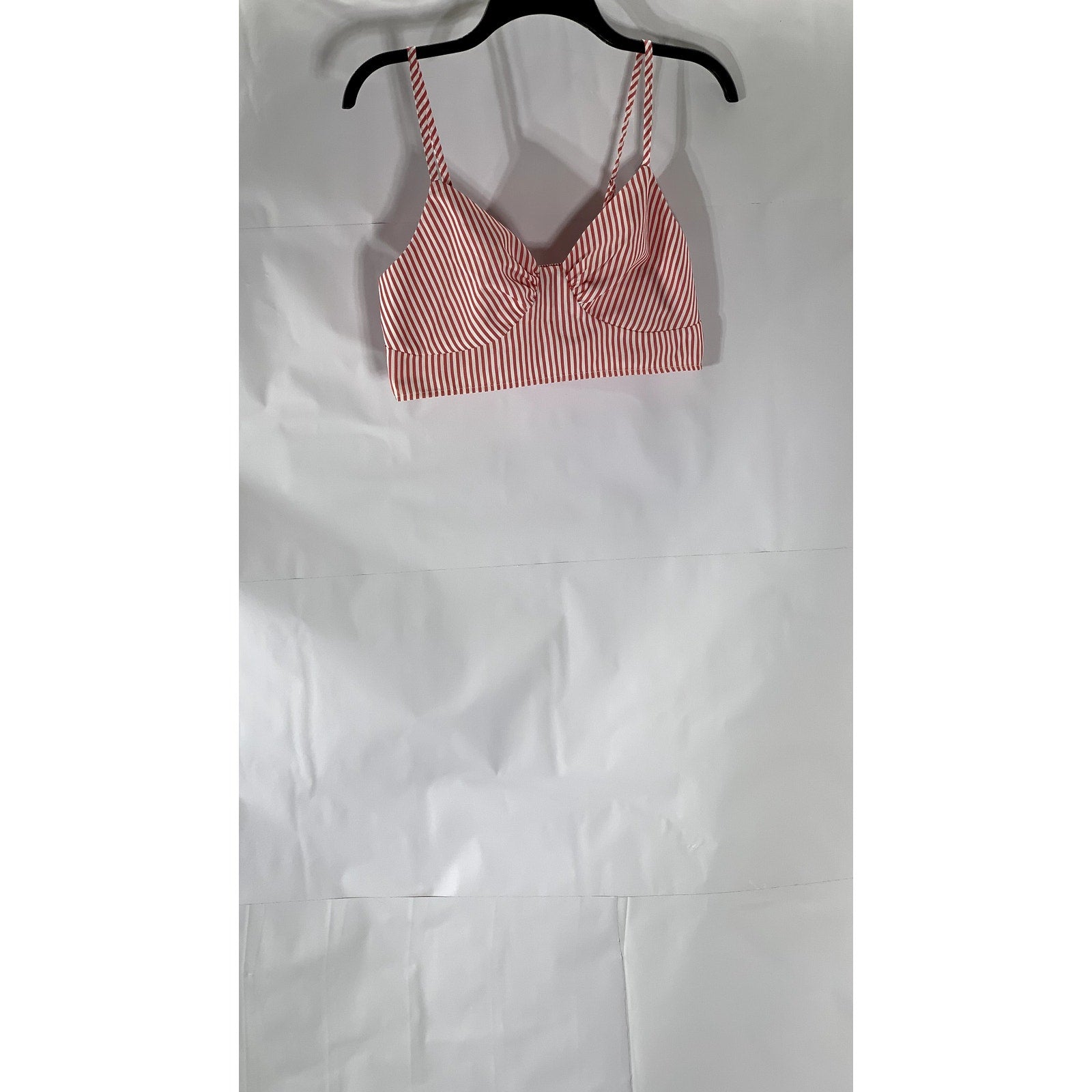 UNBRANDED Women’s Pink-White Striped Spaghetti Strap Cropped Top SZ S