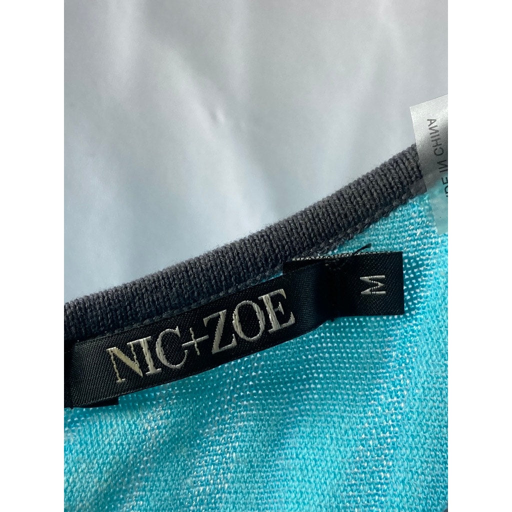 NIC+ZOE Women's Blue Printed Crewneck Fit&Flare Sleeveless Mini Dress SZ M