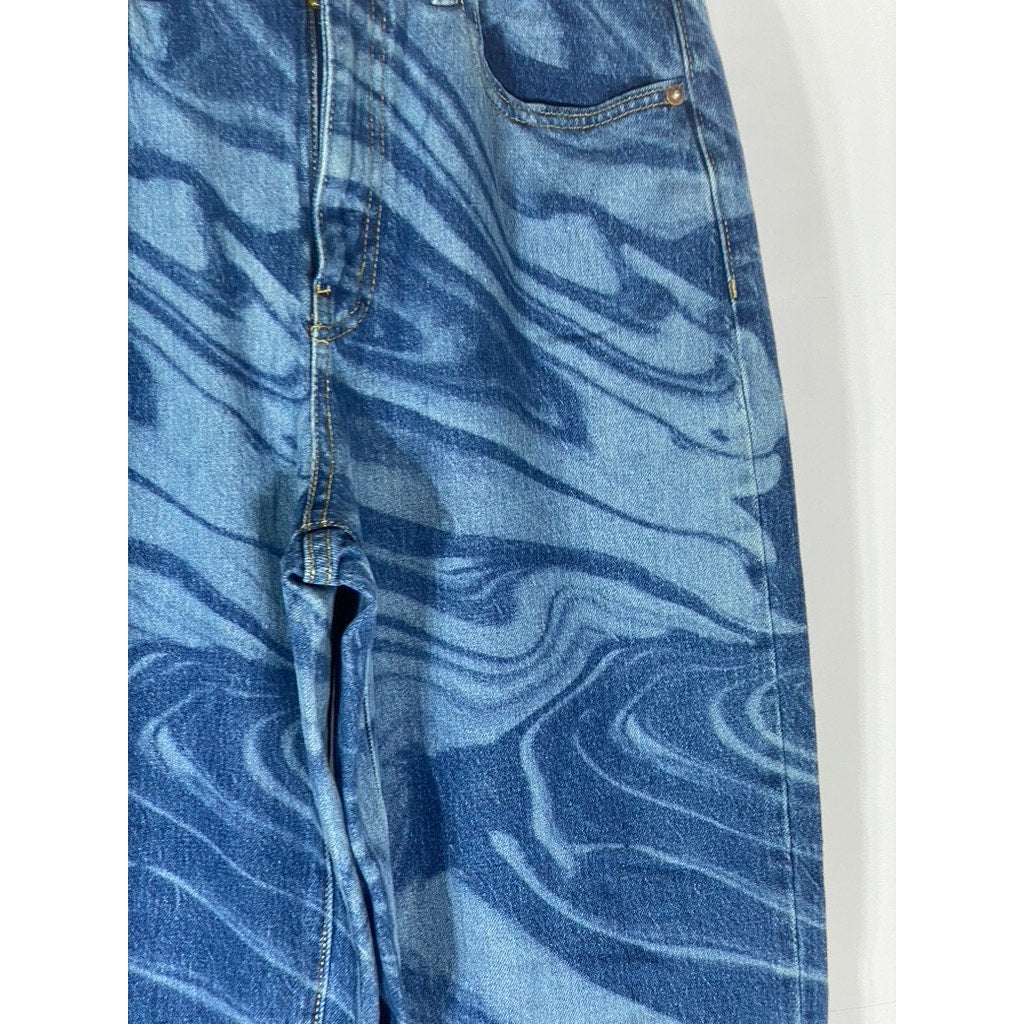 WILD FABLE Women's Blue Denim Swirl Print Highest Rise Baggy Jean SZ 28