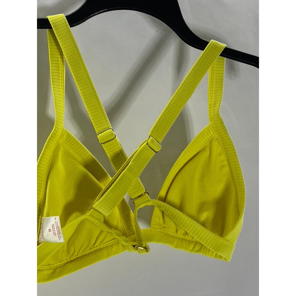 XHILARATION Women's Yellow Wide-Rib Cross-Back Cheeky Bikini Set SZ M