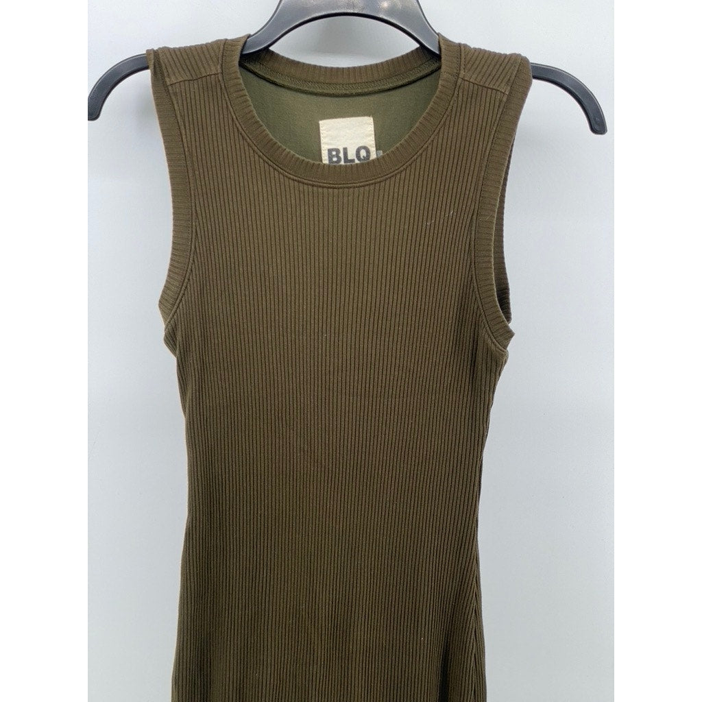 BLQ Women's Olive Green Crewneck Ribbed Sleeveless Heavyweight Maxi Dress SZ S