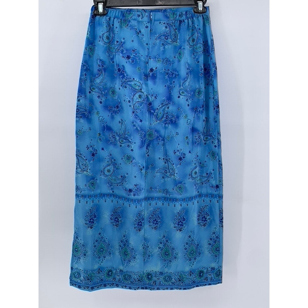RIKKI J New York Women's Vintage Long Blue Paisley Skirt SZ L