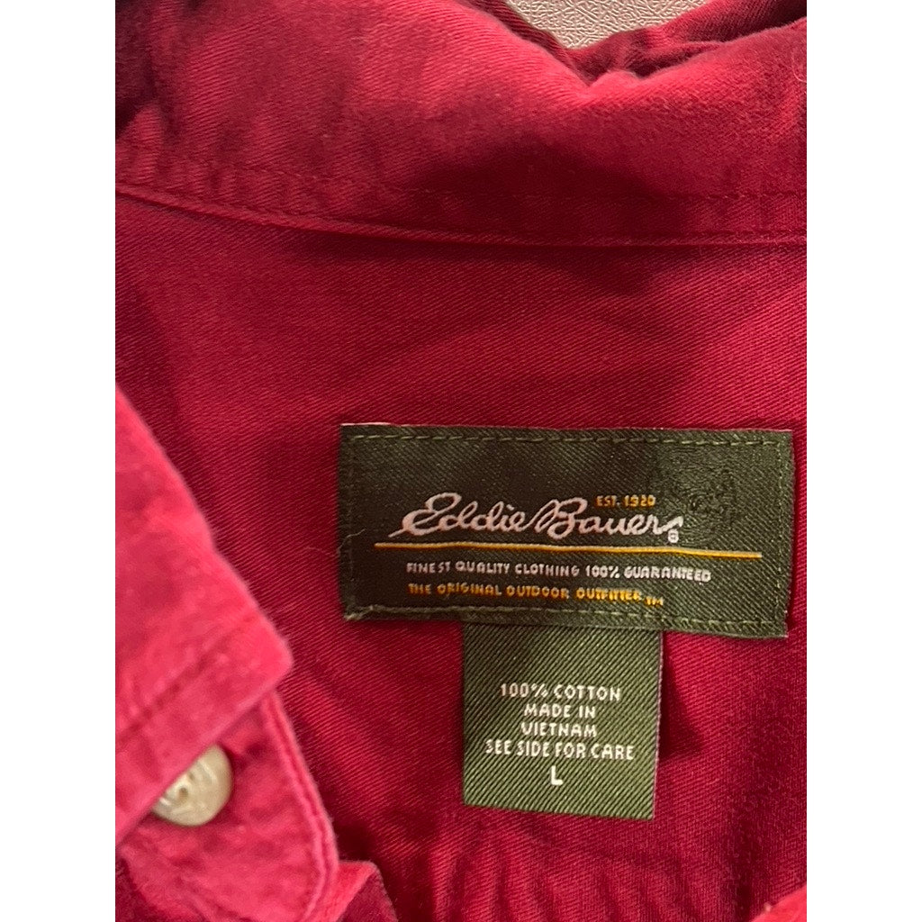 EDDIE BAUER Men's Red Cotton Regular-Fit Button-Up Long Sleeve Shirt SZ L