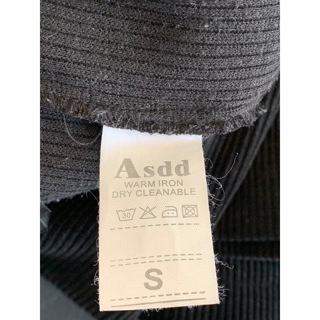 ASDD Women's Black Ribbed Wide-Leg Casual Pull-On Pants SZ S