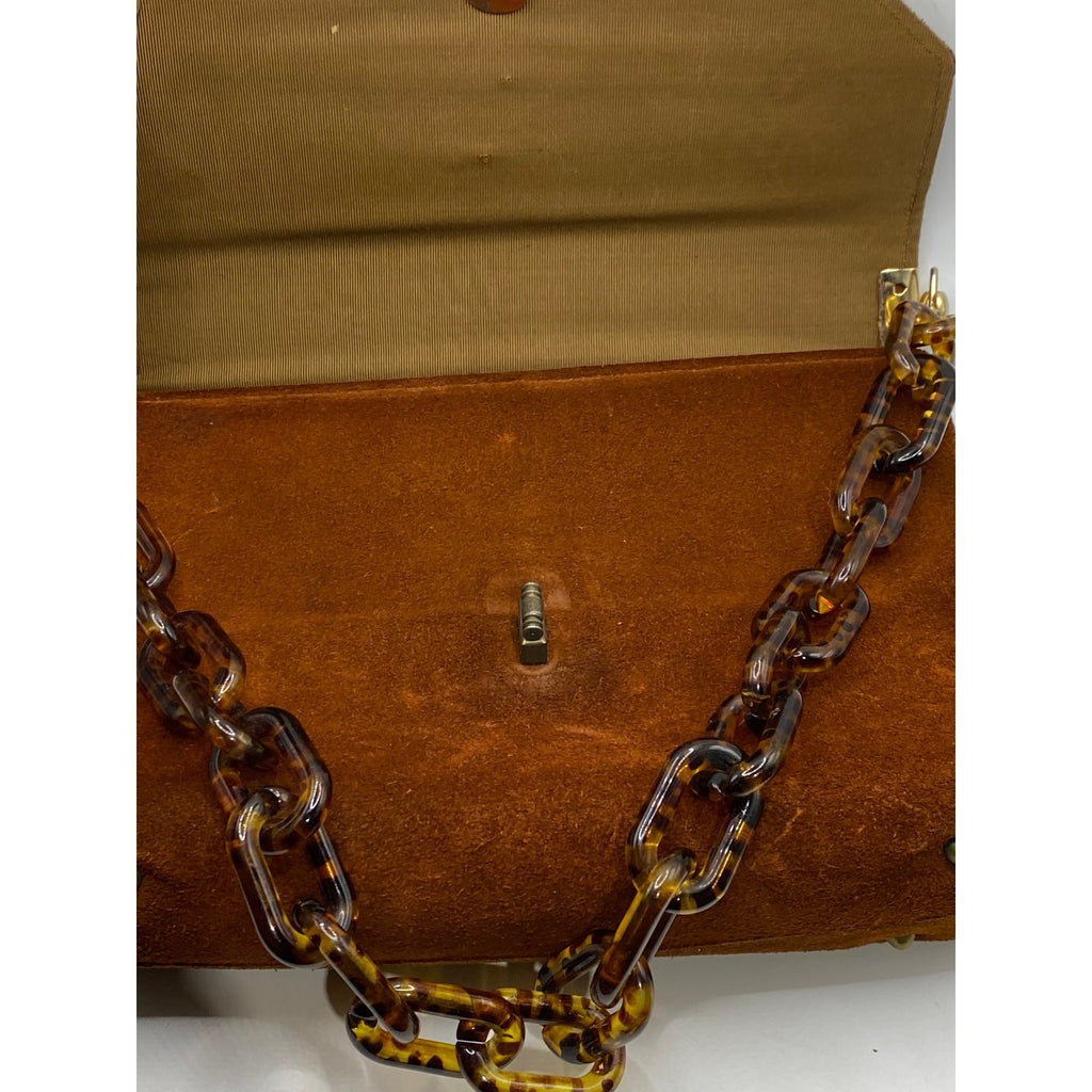 TOWN & COUNTRY SHOES Women's Vintage Brown SuedeLeather Tortoiseshell Clutch Bag