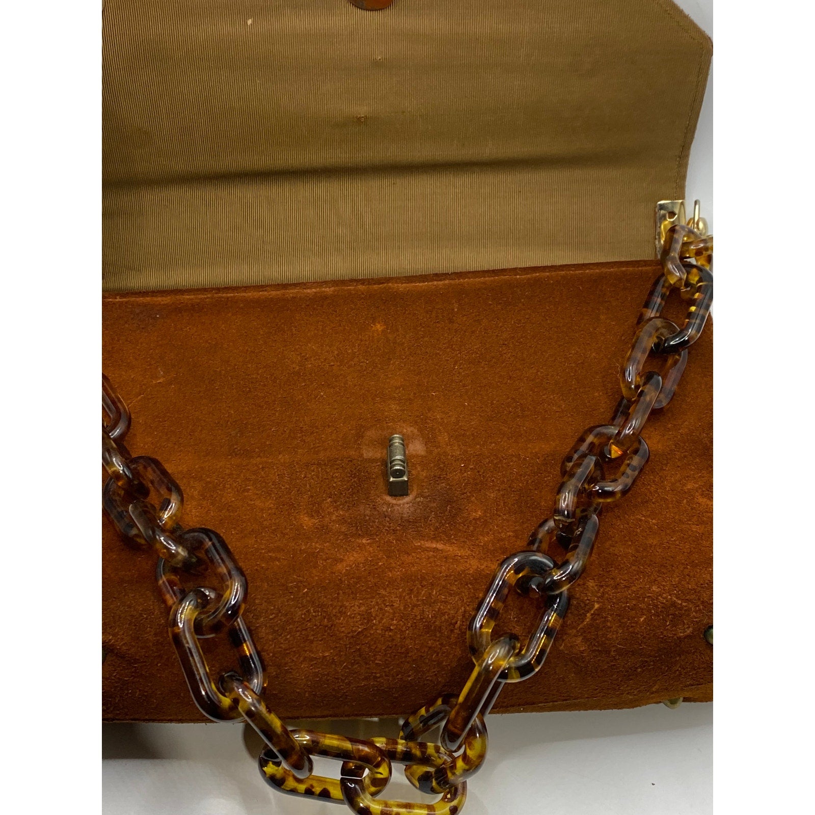 TOWN & COUNTRY SHOES Women's Vintage Brown SuedeLeather Tortoiseshell Clutch Bag