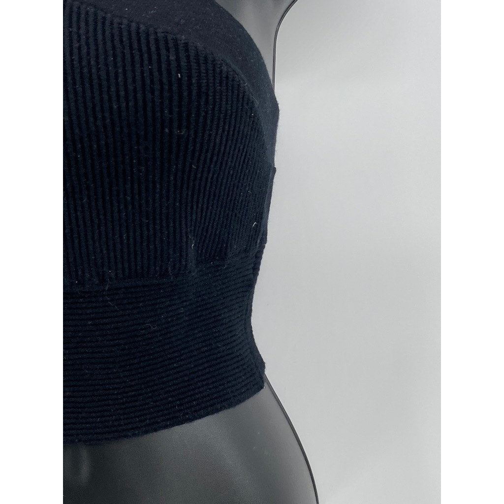 ABERCROMBIE & FITCH Women's Black Ribbed Sleeveless Halter Cropped Top SZ S