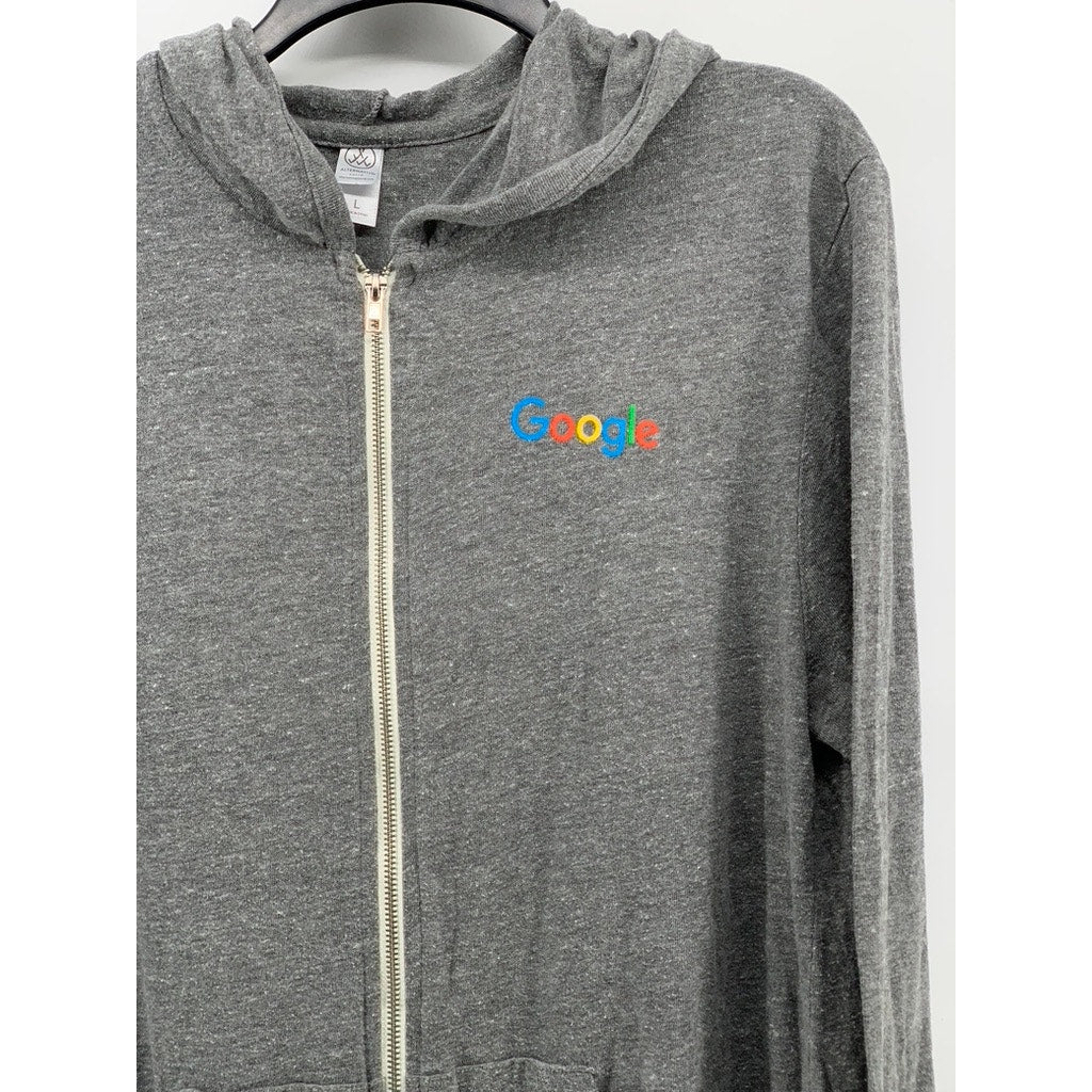 ALTERNATIVE APPAREL Men's Heather Gray Zip-Up Logo Sweater SZ L