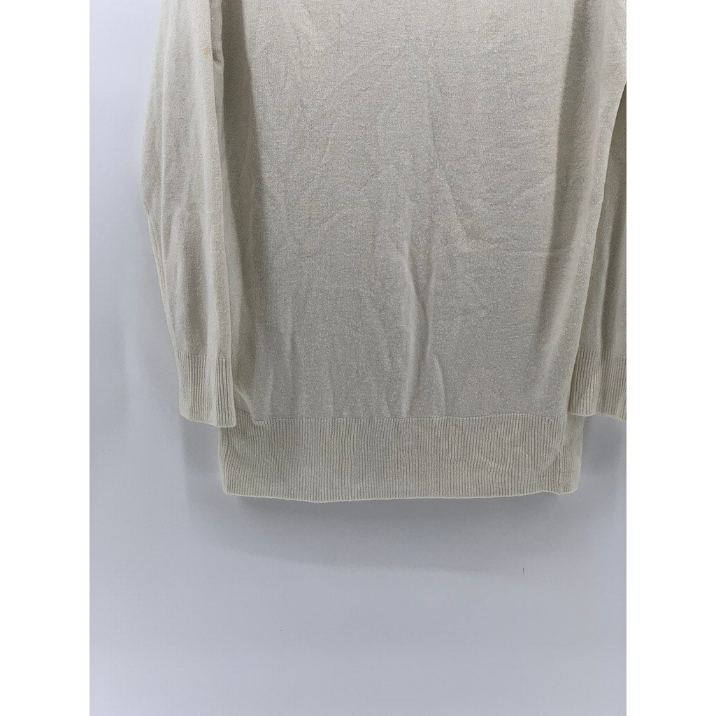 UNBRANDED Men's Off-White V-Neck Knit Long Sleeve Pullover Sweater SZ L