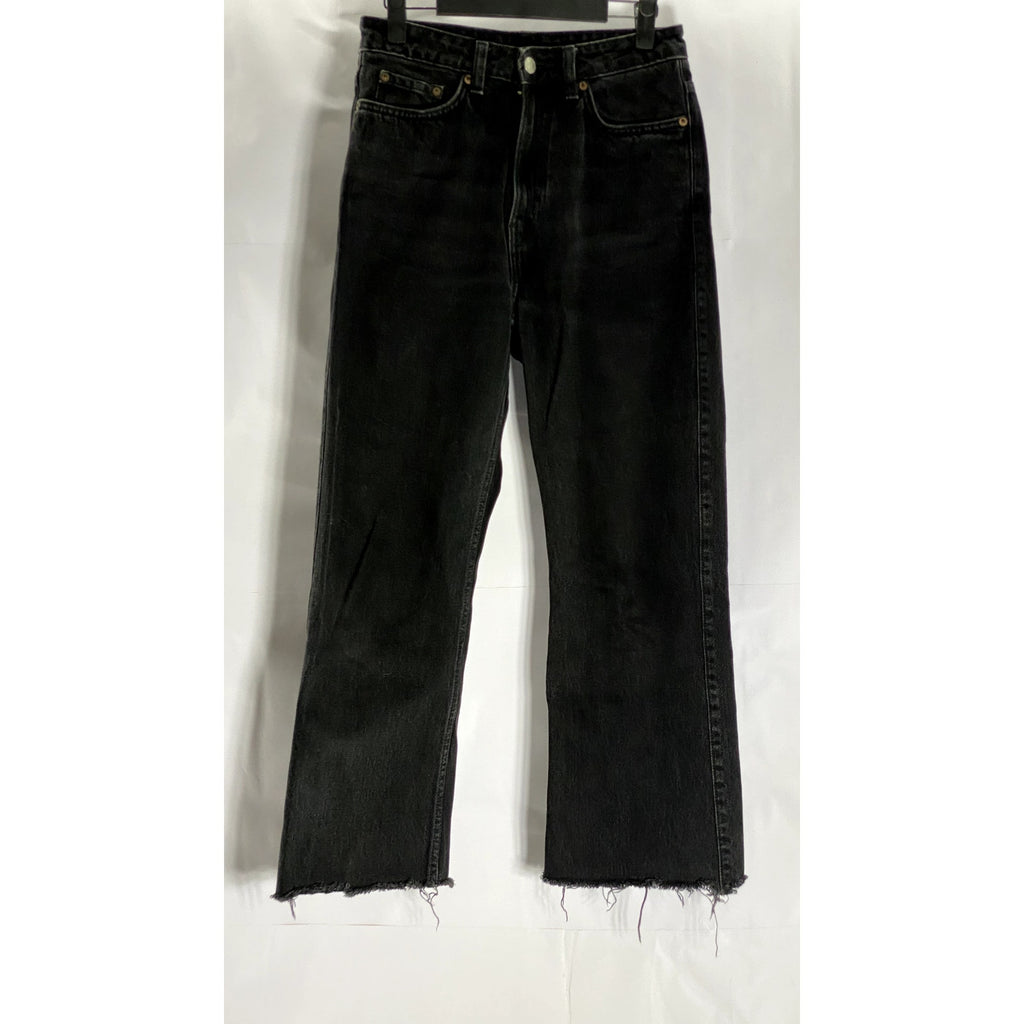 WEEKDAY Women's Echo Black Solid Row Five-Pocket Raw-Hem Straight Jean SZ 27/32