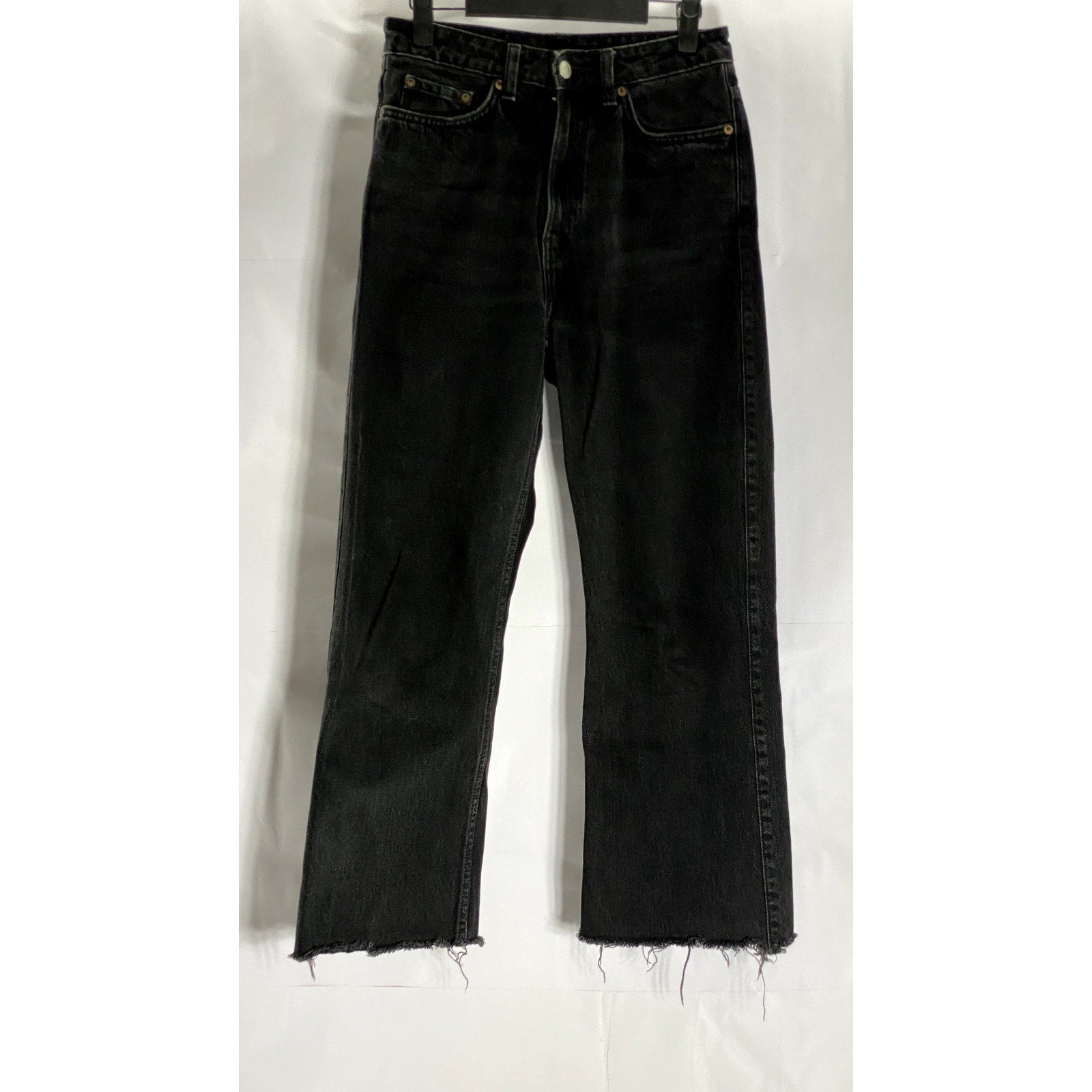 WEEKDAY Women's Echo Black Solid Row Five-Pocket Raw-Hem Straight Jean SZ 27/32