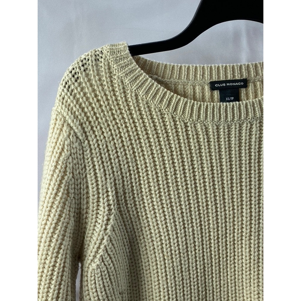 CLUB MONACO Women's Beige Wool Crewneck Knit Pullover Sweater SZ XS