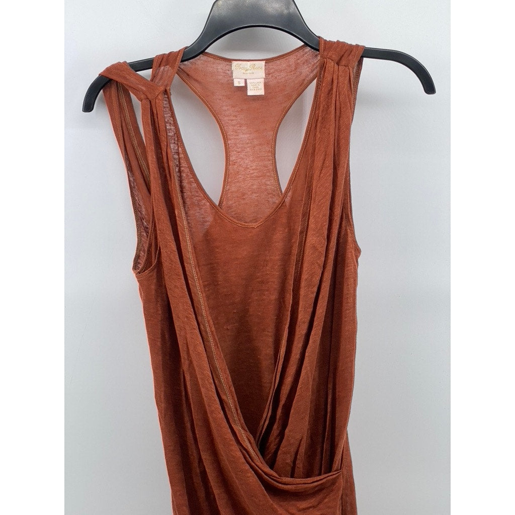 TRACY REESE NEW YORK Women's Burnt Orange Linen Scoop-Neck Drapey Midi Dress SZS