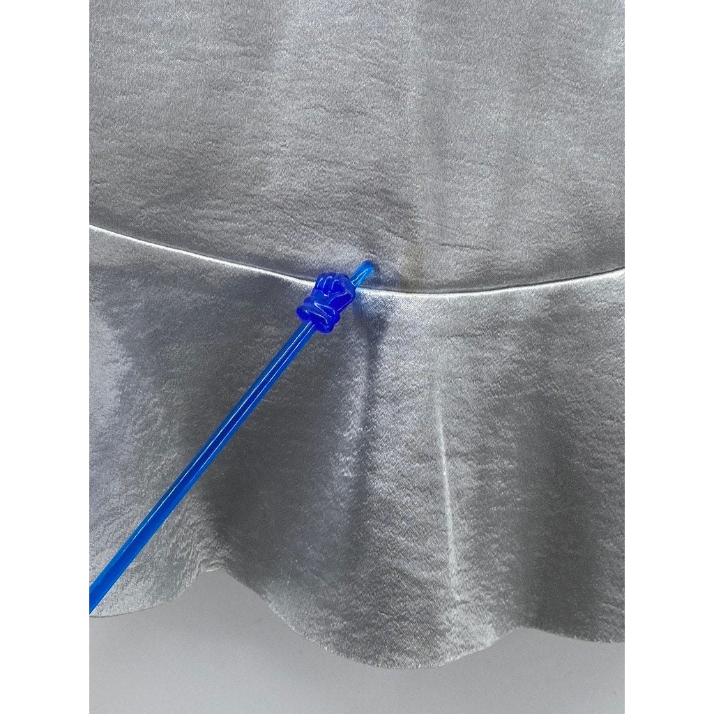 H&M Women's Silver Metallic Ruffle-Hem Mini Skirt SZ 6