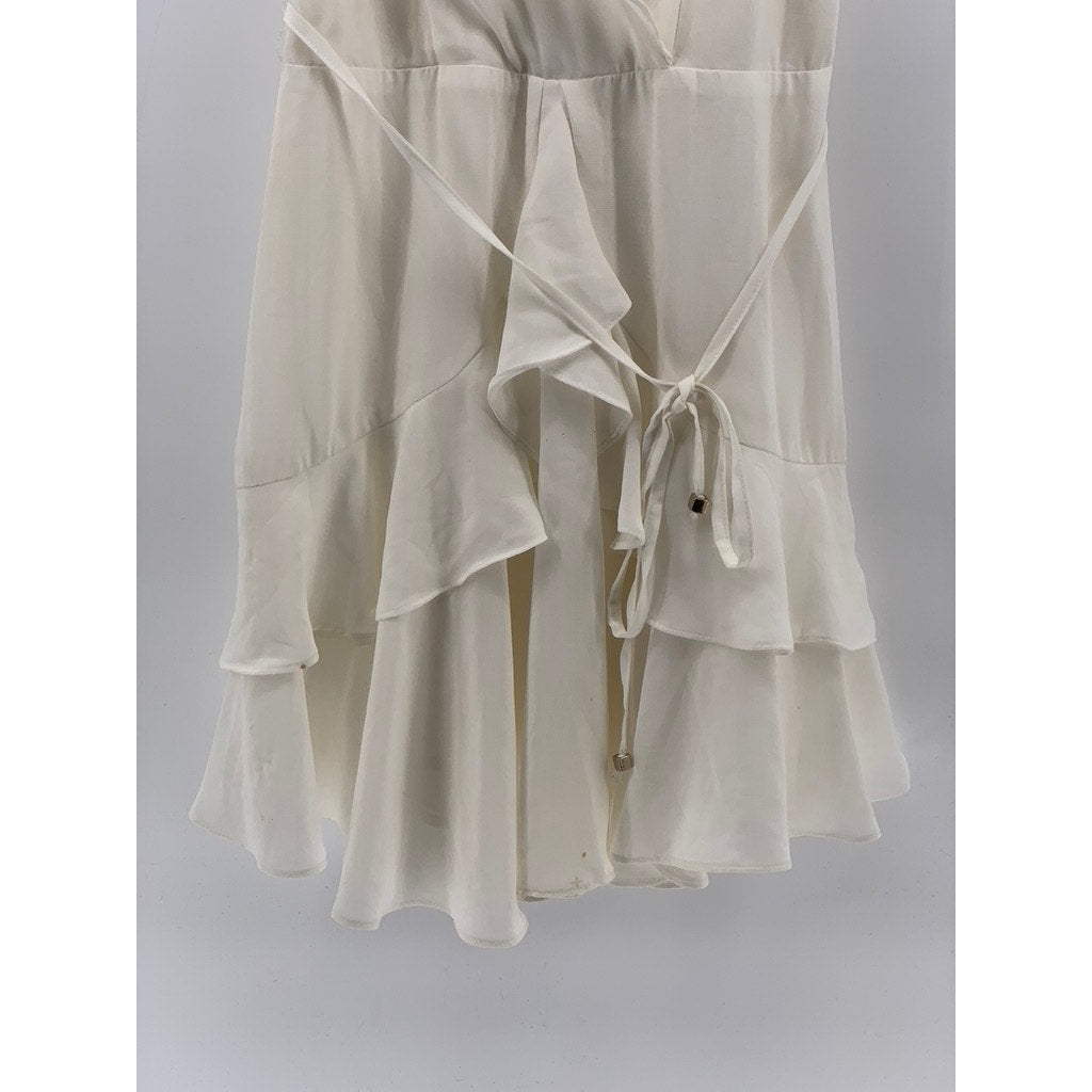 SAINTS + SECRETS Women's White Ruffle Surplice Tie-Waist A-line Mini Dress SZ S