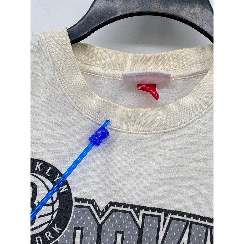 MITCHELL & NESS Men's Beige-Black Brooklyn Nets Basketball Sweatshirt SZ XL