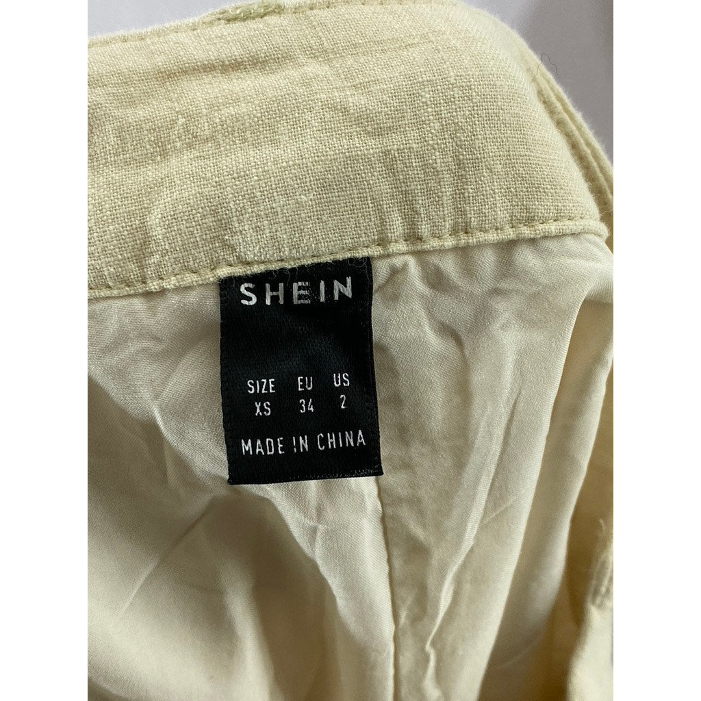 SHEIN Women's Beige Lightweight Extended-Button Casual Shorts SZ 2